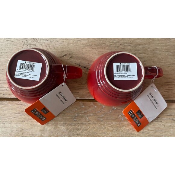 Le Creuset Stoneware Set of 2 Bistro Mug Giant Cappuccino Cup 14 oz Cerise NEW - Picture 8 of 10
